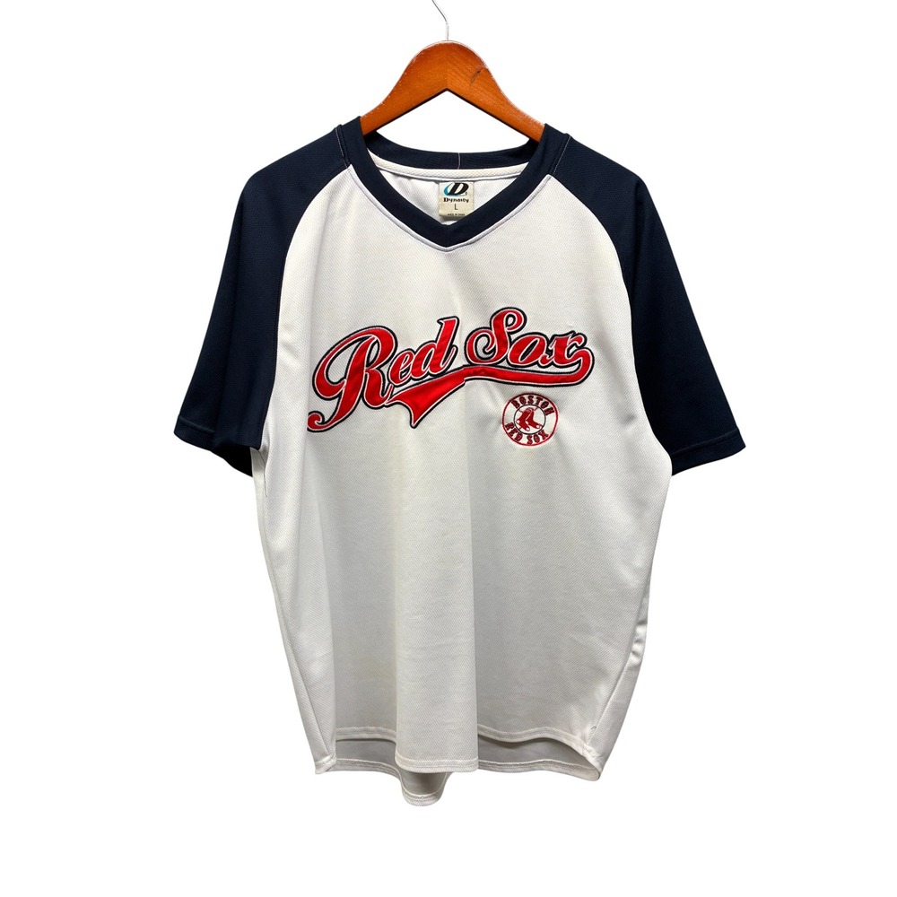 Dynasty Boston Red Sox Men's L White Navy‎ V-Neck Baseball Jersey Graphic Tee